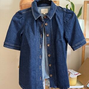 Sézane Denim Shirt – Short Sleeve, Deep Blue